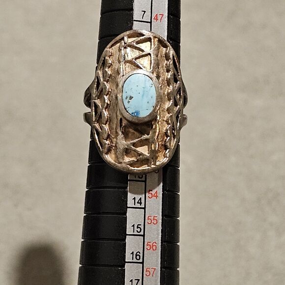 Old Pawn Turquoise c.1950s Navajo Sterling Silver Ring Size 5.5, 6.8 grams - Picture 8 of 13